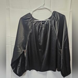 Cotton Bleu Classic Black Satiny Long-Sleeve Women's Blouse NWT,Sz S